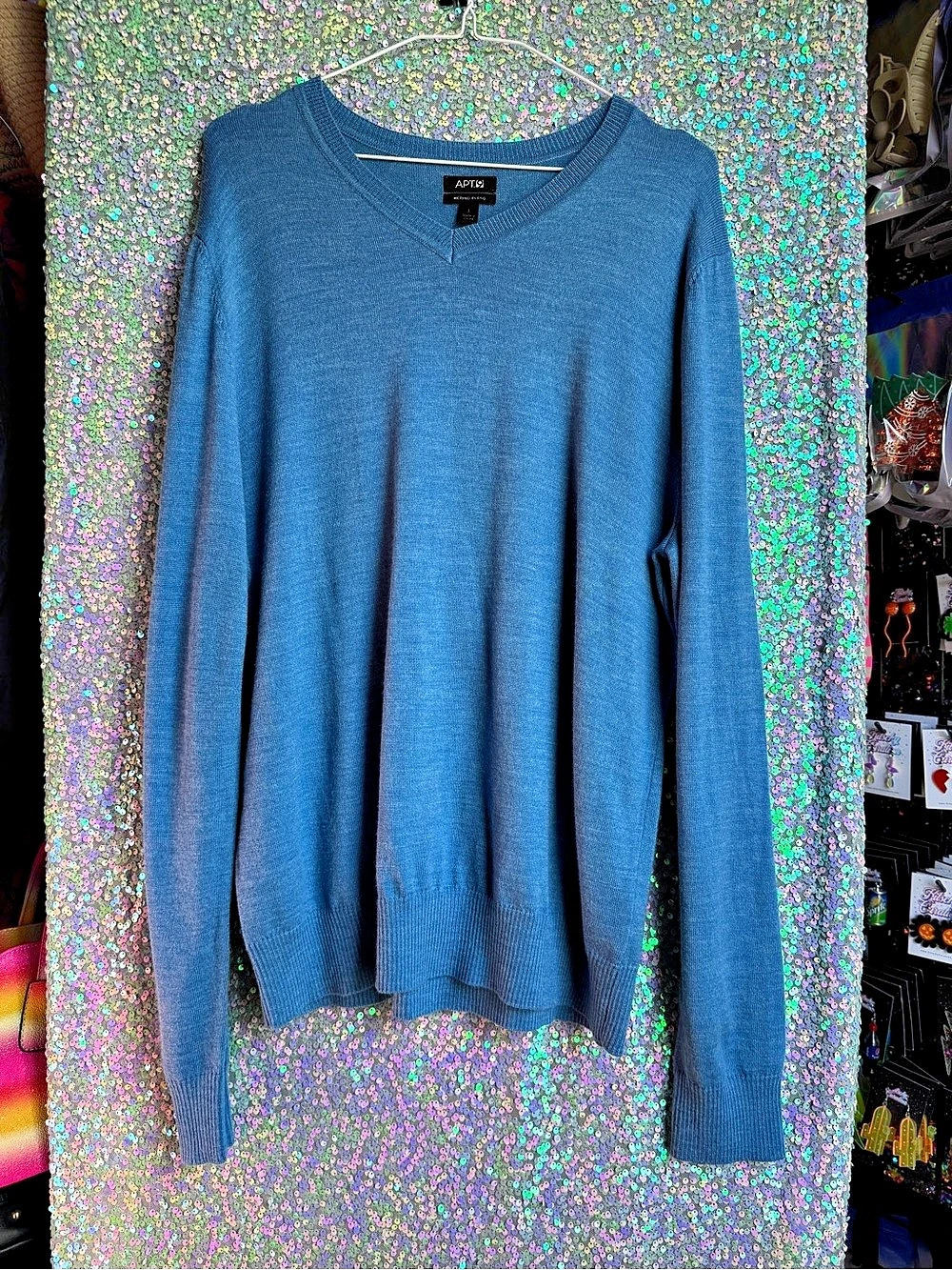 APT.9 Blue Merino Blend Crewneck Sweater